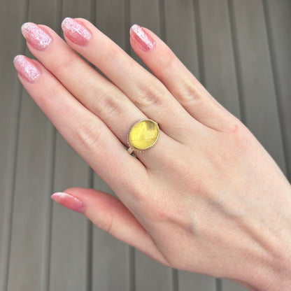 Sterling Lava Edge & 14K Gold Yellow Beryl Ring