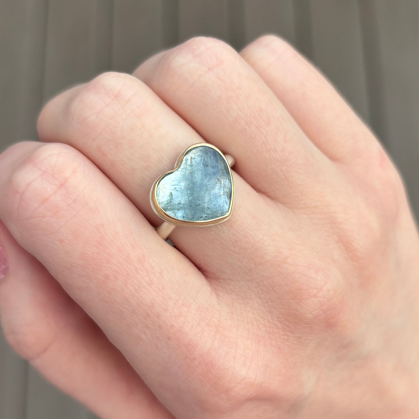 Sterling & 14K Gold Aquamarine Heart Ring