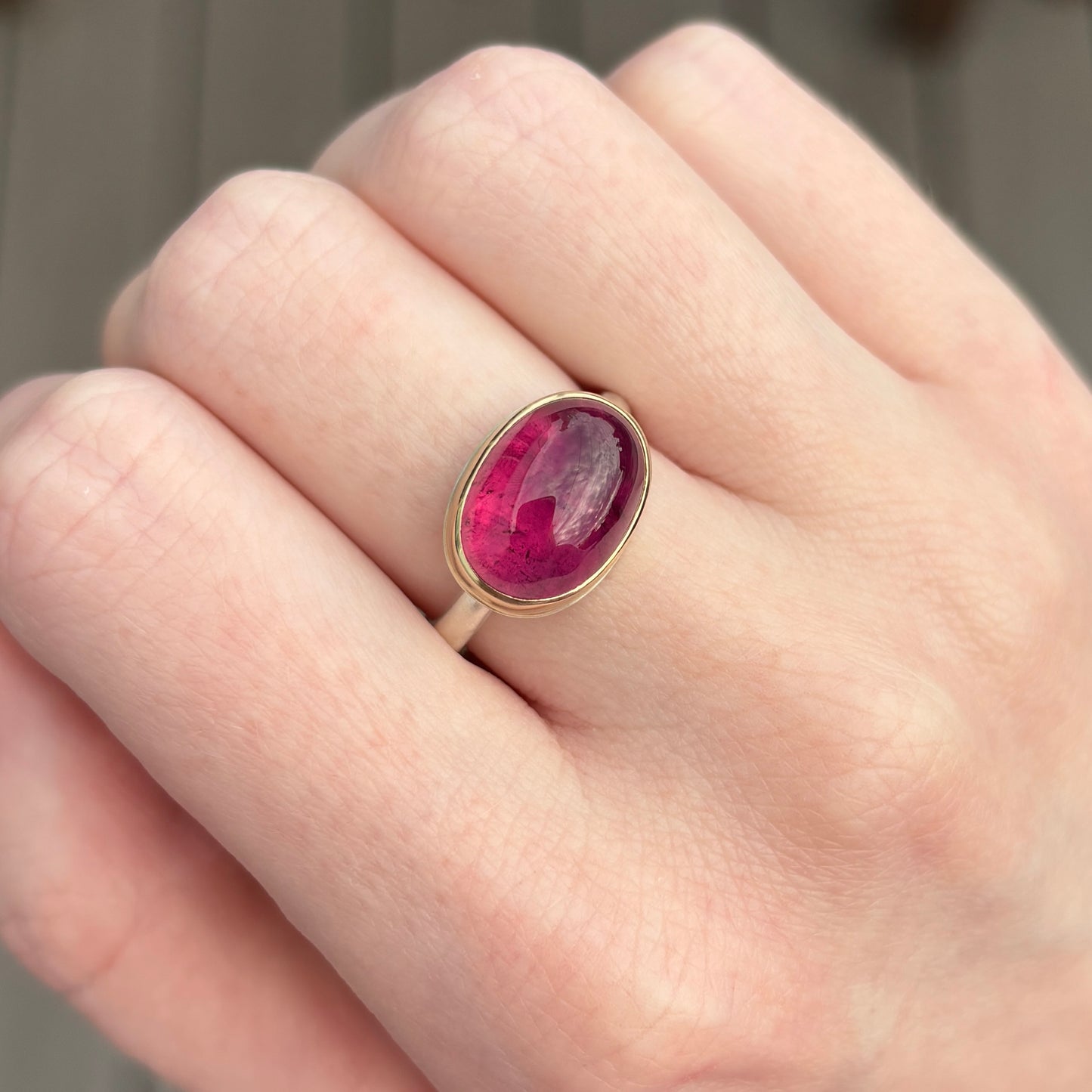 Sterling & 14K Gold Oval Rubellite Ring