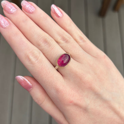 Sterling & 14K Gold Oval Rubellite Ring