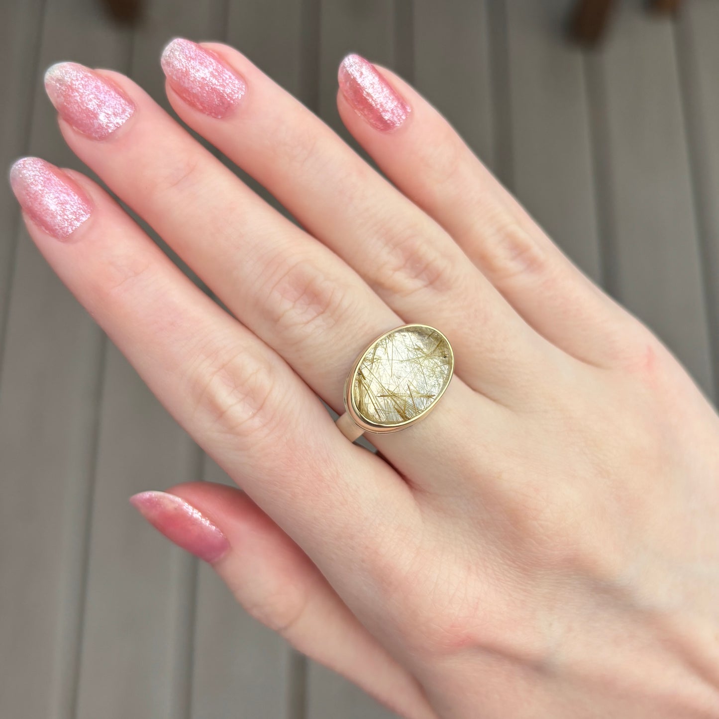 Sterling & 14K Gold Oval Rutilated Quartz Ring