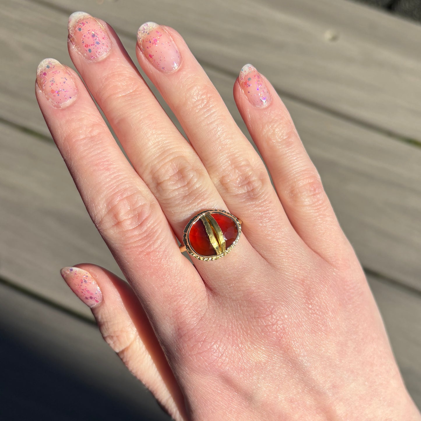 18K Golden Joinery Carnelian Ring