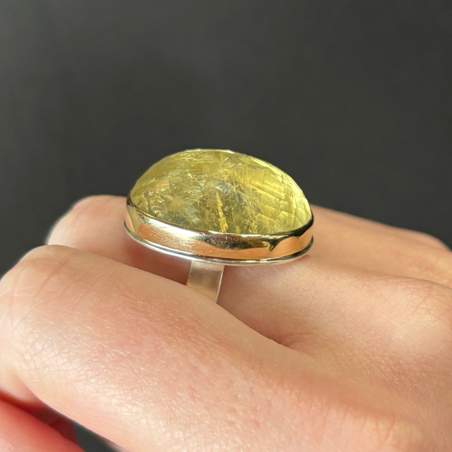 Sterling & 14K Gold Yellow Beryl Ring