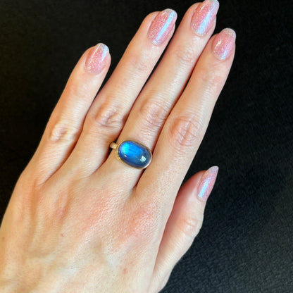 Sterling & 14K Gold Blue Rainbow Moonstone Ring