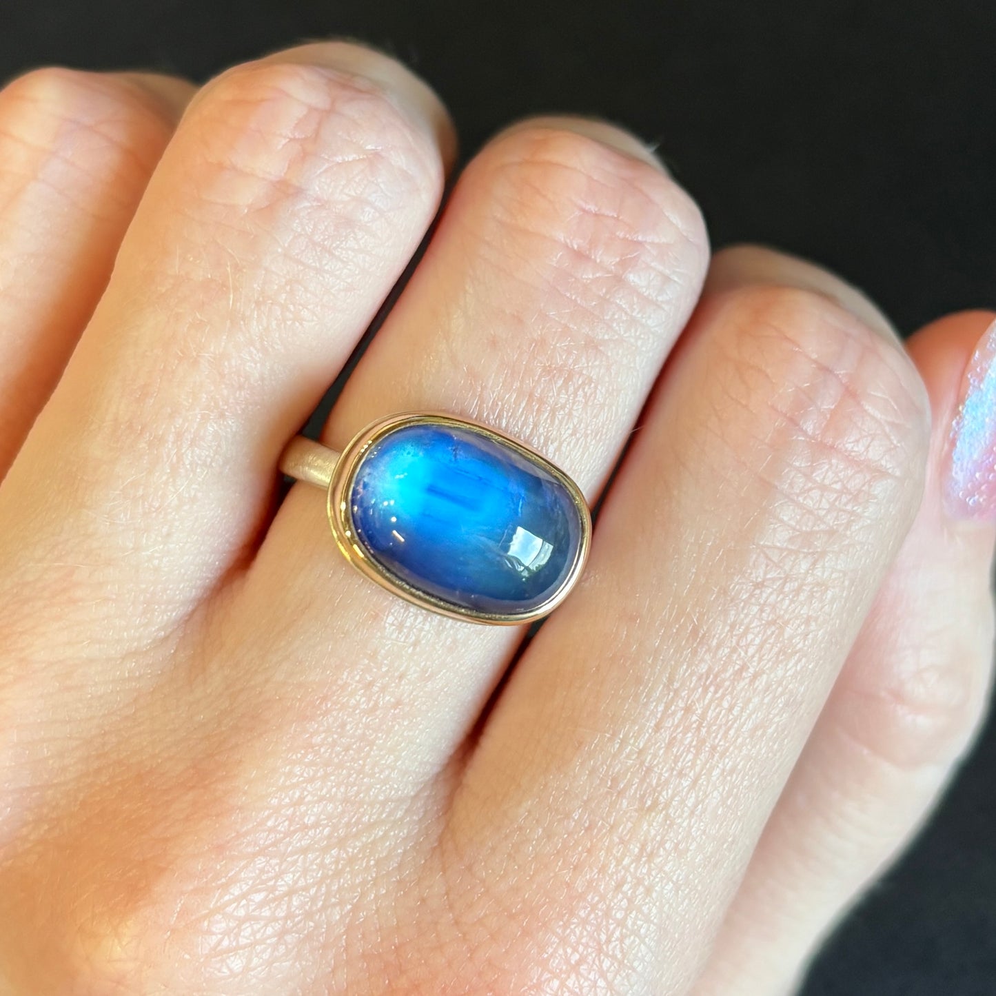 Sterling & 14K Gold Blue Rainbow Moonstone Ring