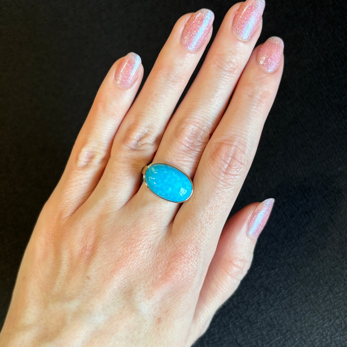 Sterling & 14K Gold Oval Kingman Turquoise Ring