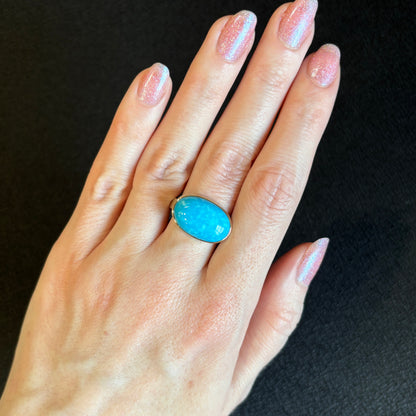 Sterling & 14K Gold Oval Kingman Turquoise Ring