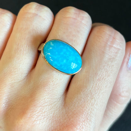 Sterling & 14K Gold Oval Kingman Turquoise Ring