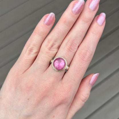 Sterling Lava Edge & 14K Gold Round African Ruby Ring