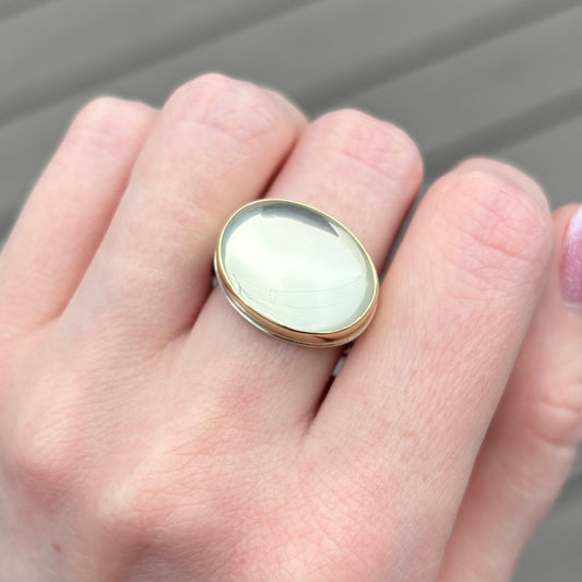 Sterling & 14K Gold Green Moonstone Ring