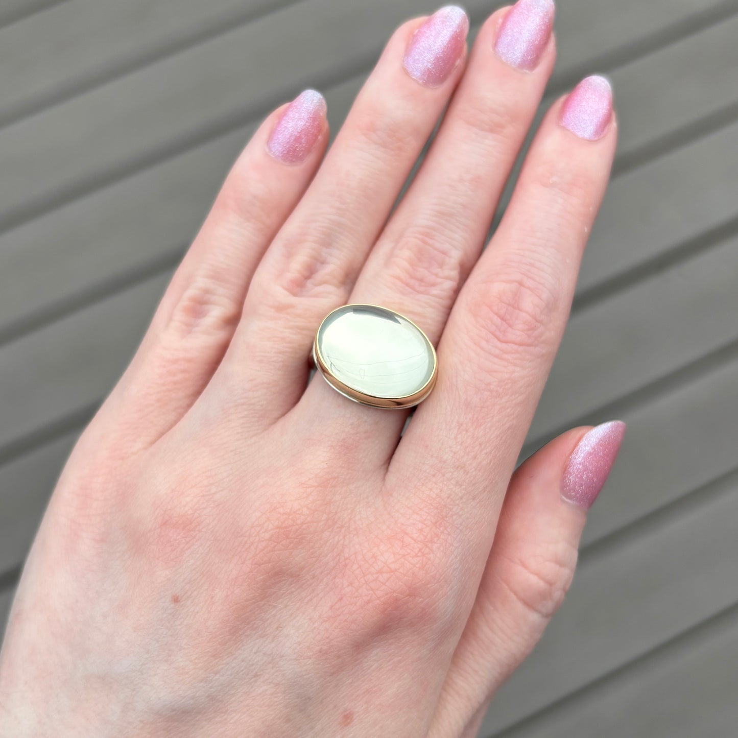 Sterling & 14K Gold Green Moonstone Ring