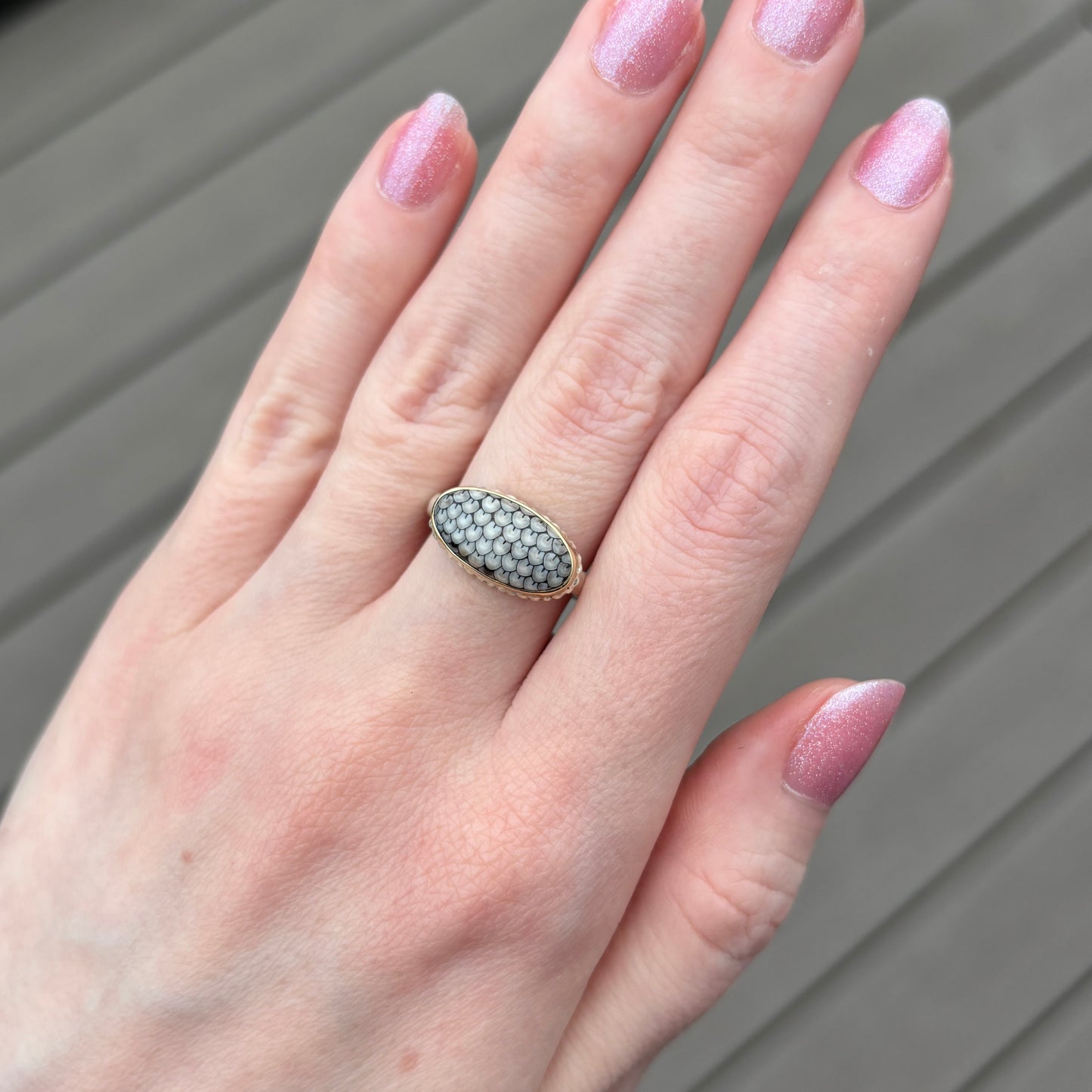 Sterling & 14K Gold Snakeskin Agate Ring