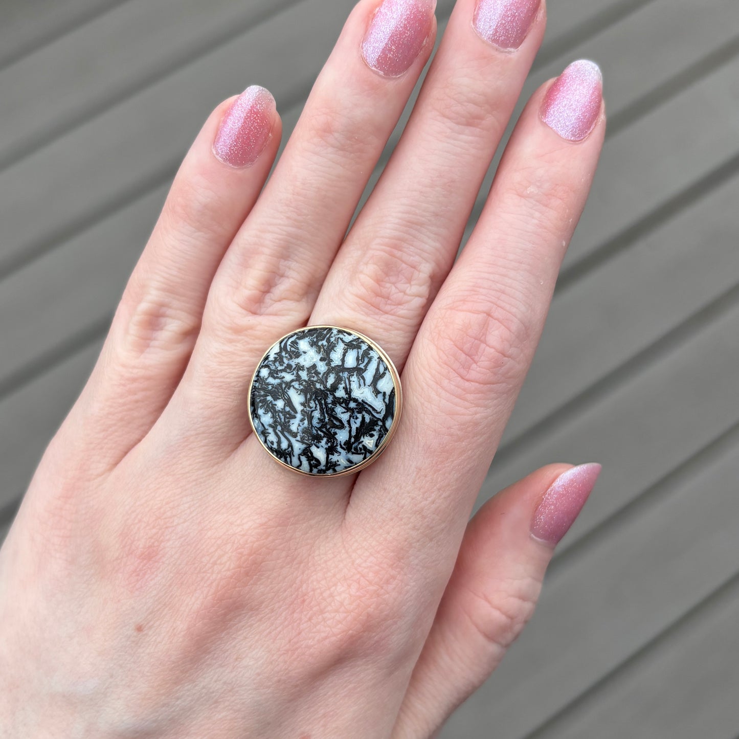 Sterling & 14K Gold Fossilized Palm Wood Ring