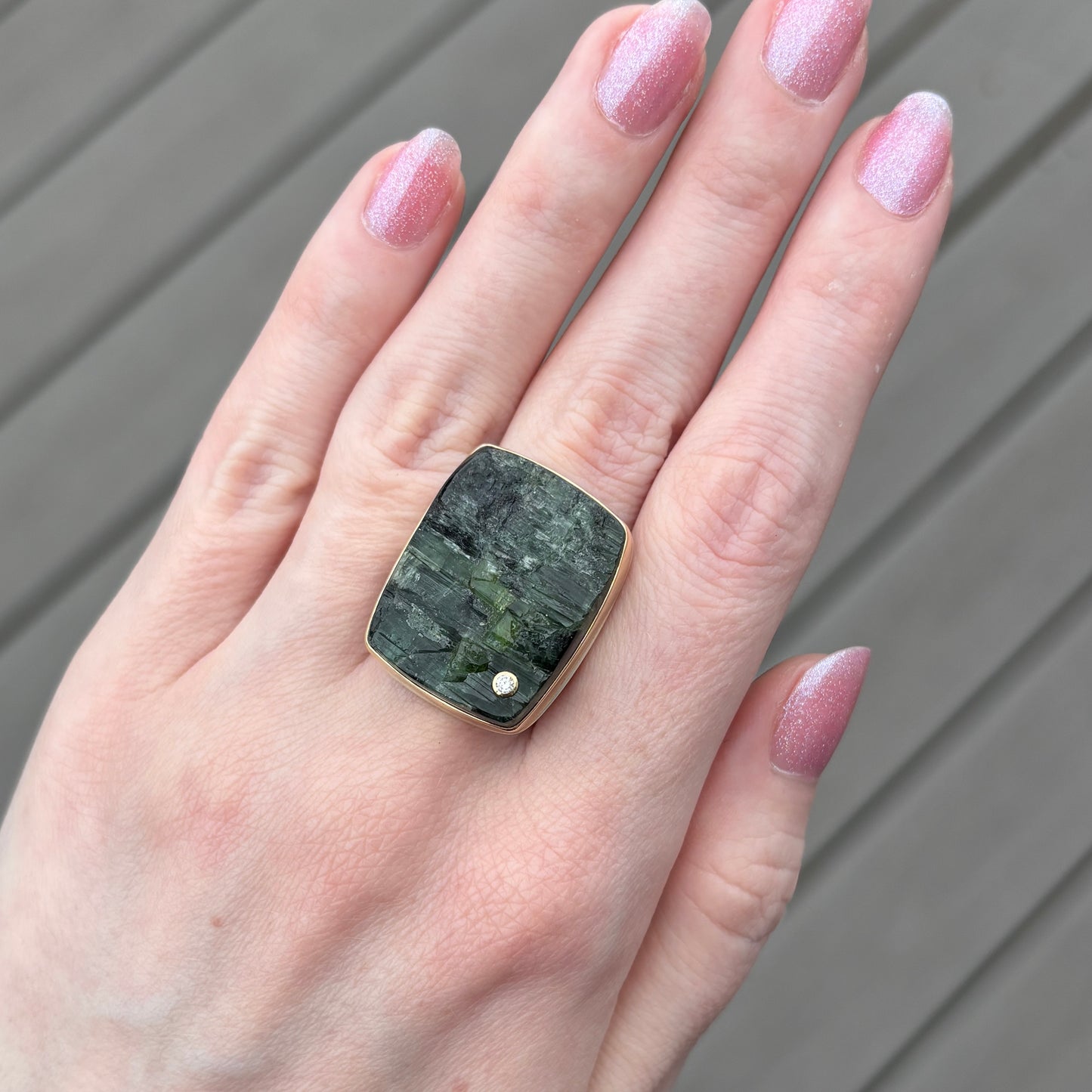 Sterling & 14K Gold Green Tourmaline Ring