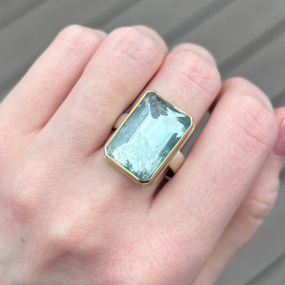 Sterling & 14K Gold Rectangular Aquamarine Ring