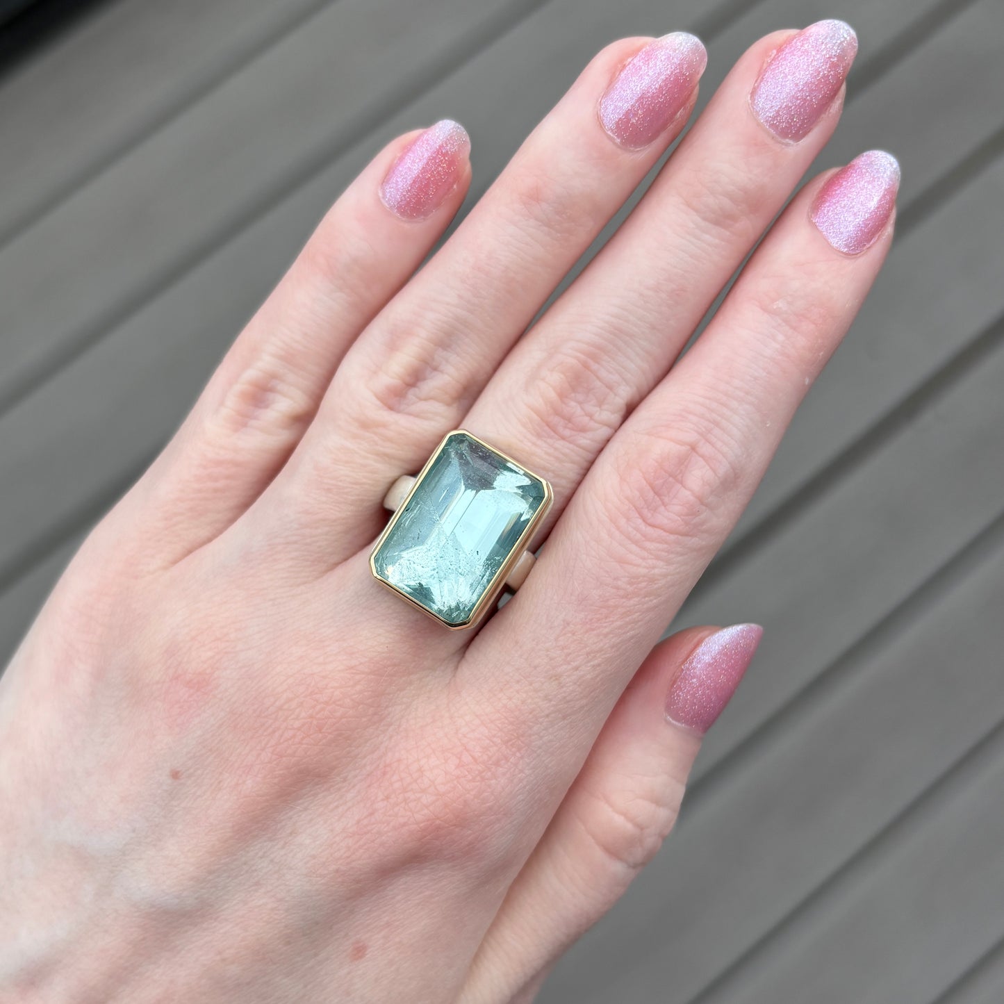 Sterling & 14K Gold Rectangular Aquamarine Ring