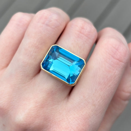 Sterling & 14K Gold Swiss Blue Topaz Ring