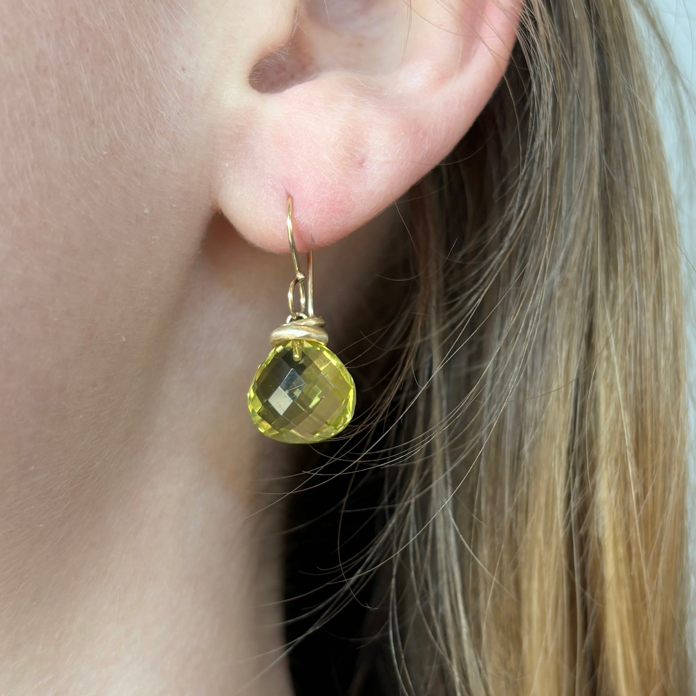 14k gold and lemon sold quarts earrings