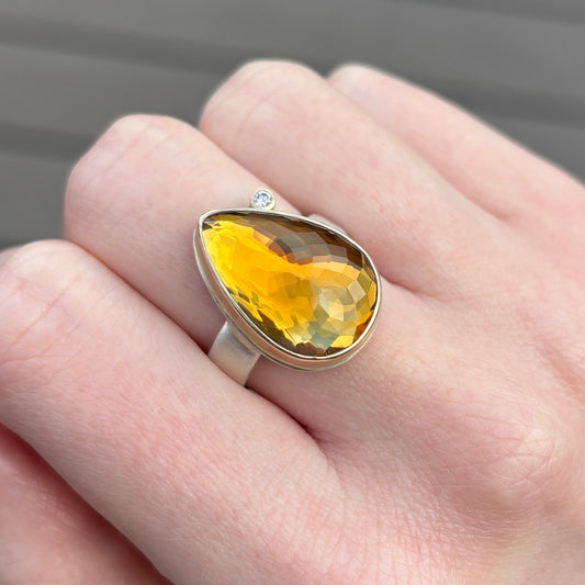 Sterling & 14K Gold Citrine & Diamond Ring