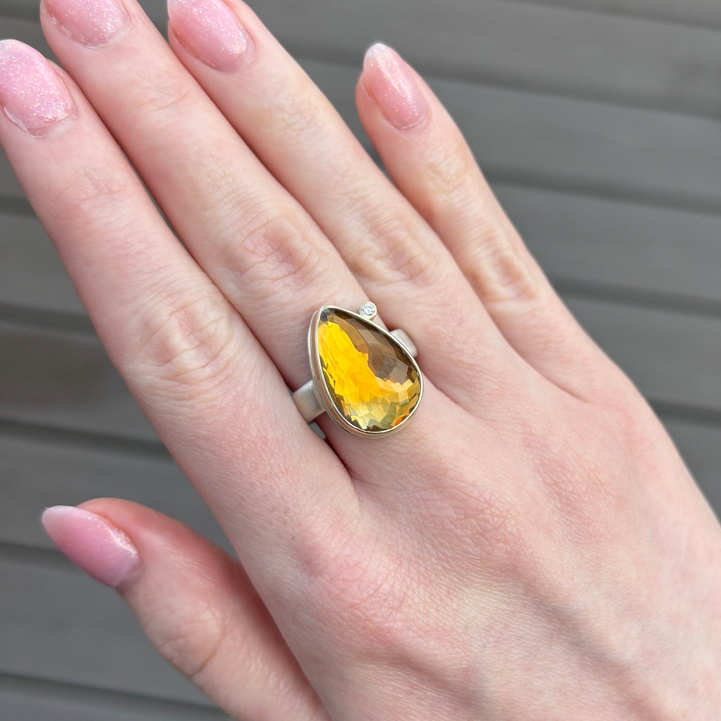 Sterling & 14K Gold Citrine & Diamond Ring