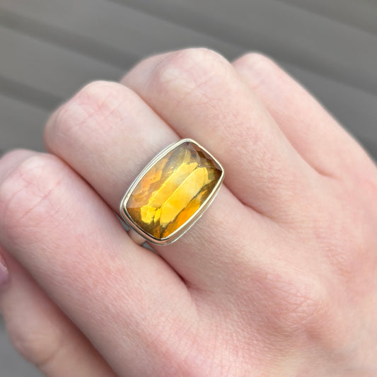 Sterling & 14K Gold Rectangular Citrine Ring