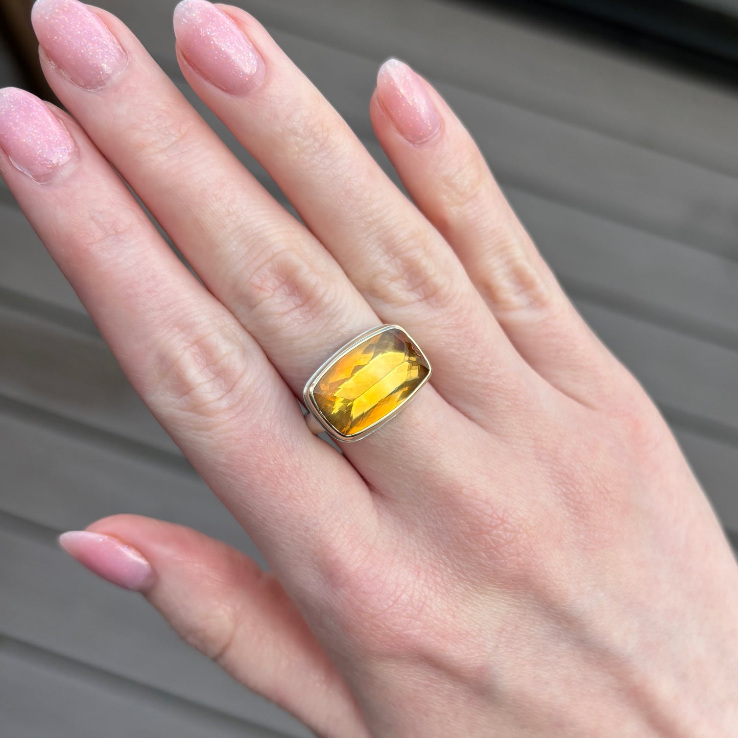 Sterling & 14K Gold Rectangular Citrine Ring