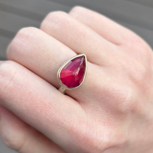 Sterling & 14K Gold Teardrop African Ruby Ring