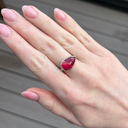 Sterling & 14K Gold Teardrop African Ruby Ring