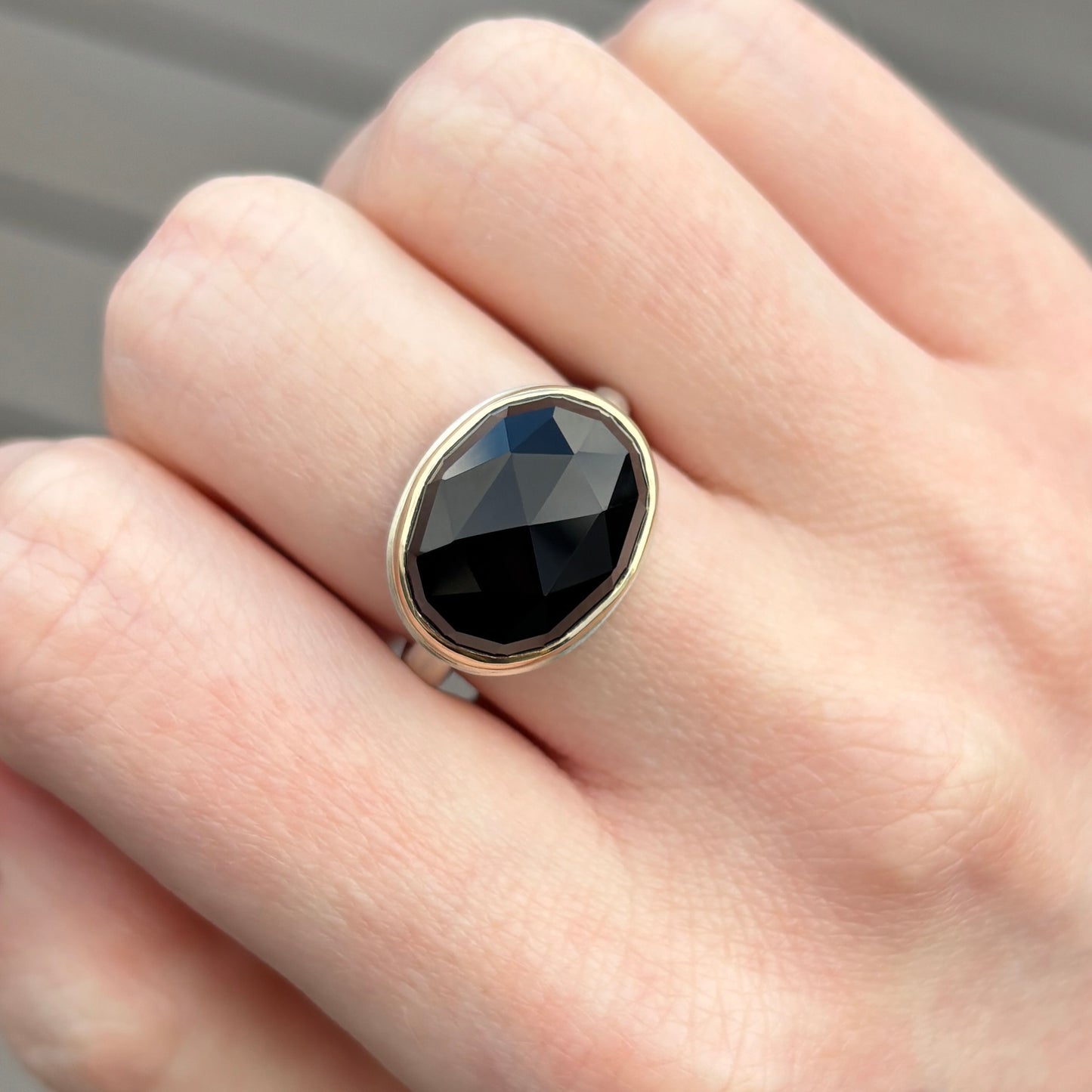 Sterling & 14K Gold Small Black Onyx Ring