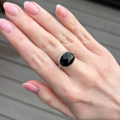 Sterling & 14K Gold Small Black Onyx Ring