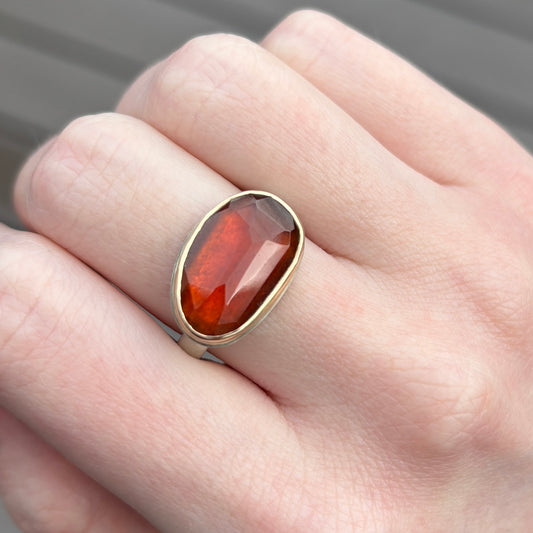 Sterling & 14K Gold Faceted Hessonite Garnet Ring