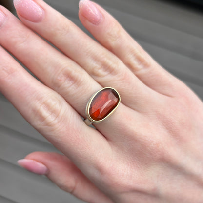 Sterling & 14K Gold Faceted Hessonite Garnet Ring