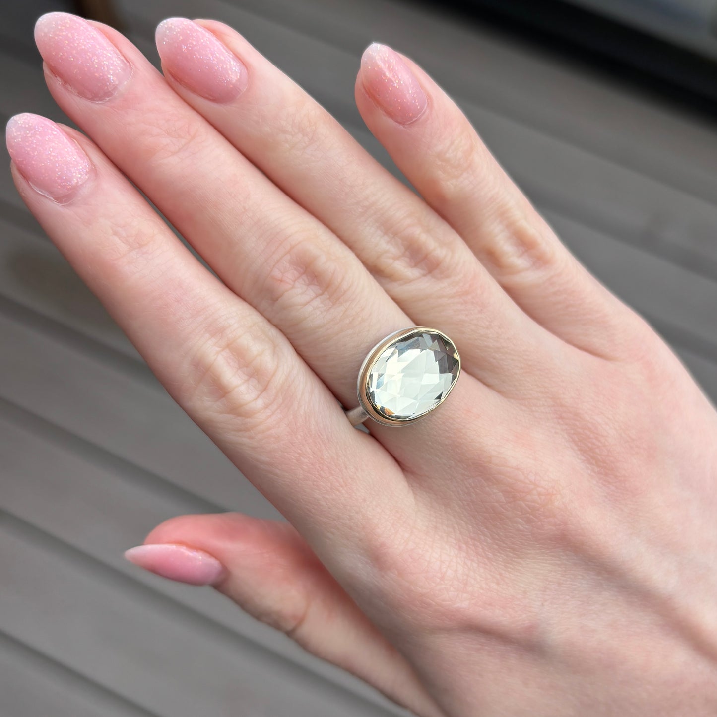 Sterling & 14K Gold Small Mint Quartz Ring