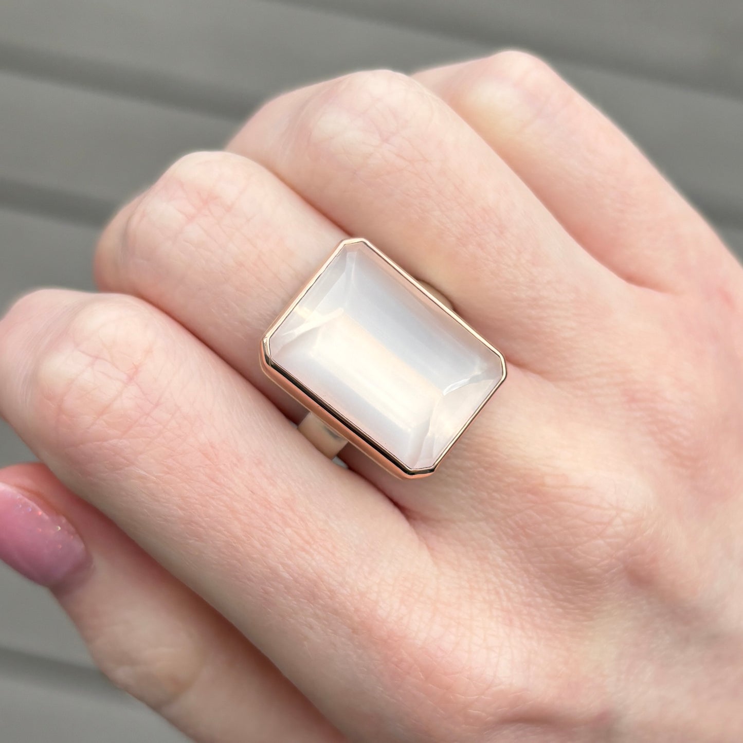 Sterling & 14K Rose Gold Rectangular Rose Quartz Ring