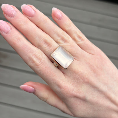 Sterling & 14K Rose Gold Rectangular Rose Quartz Ring