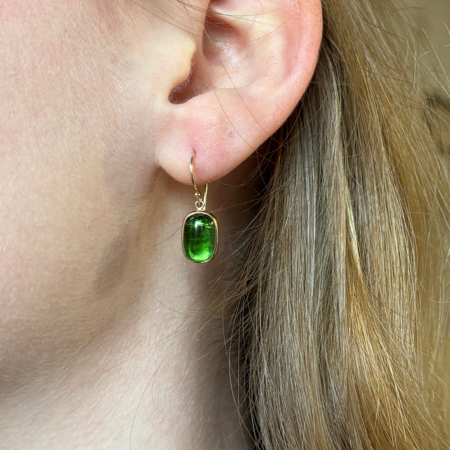 Sterling & 14K Gold Small Green Tourmaline Earrings