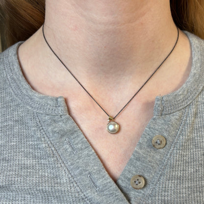 Oxidized Sterling & 14K Gold Pearl & Diamond Necklace