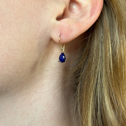 14K Gold Tiny Prong Lapis Earrings