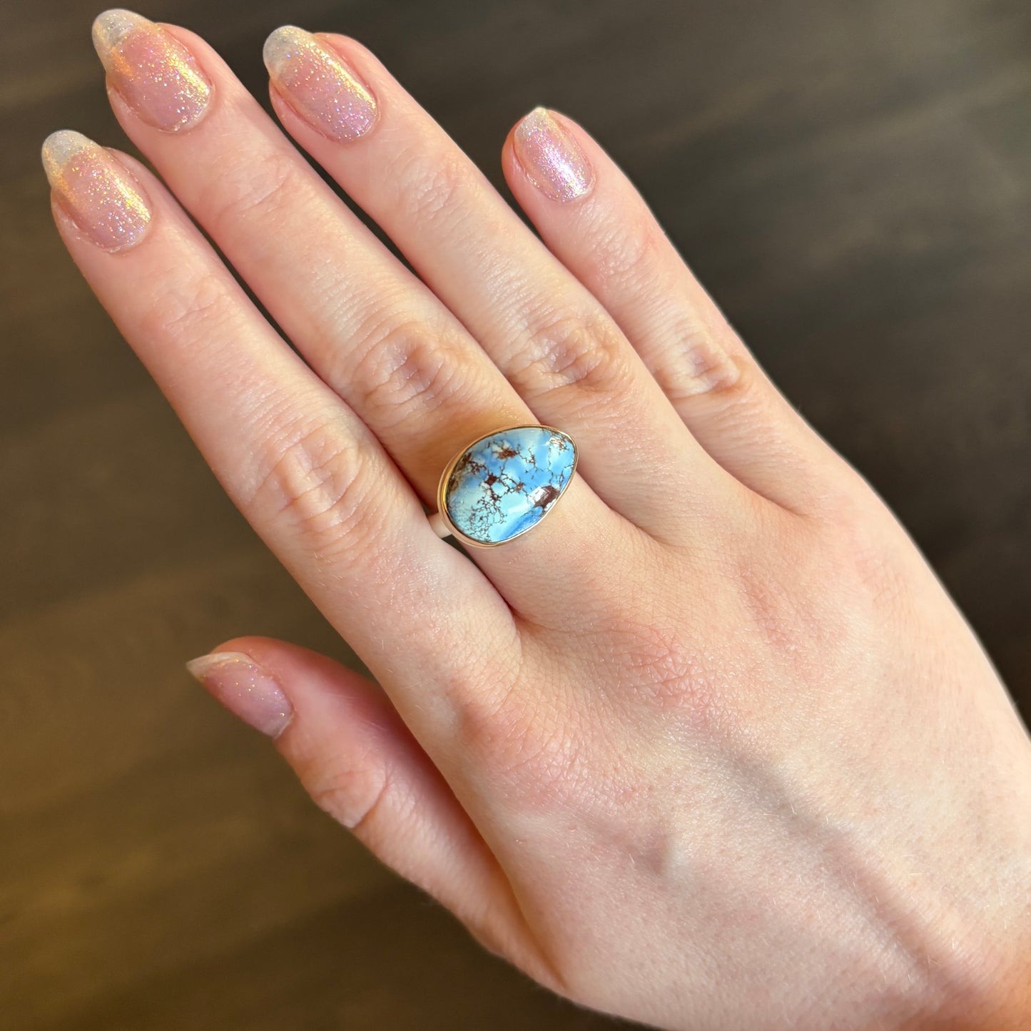 Sterling & 14K Gold Kazakhstani Turquoise Ring