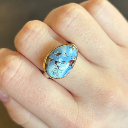 Sterling & 14K Gold Kazakhstani Turquoise Ring