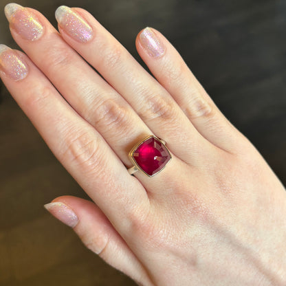 Sterling & 14K Gold Square African Ruby Ring