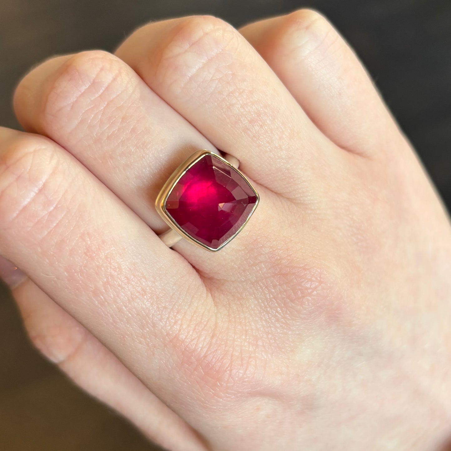 Sterling & 14K Gold Square African Ruby Ring