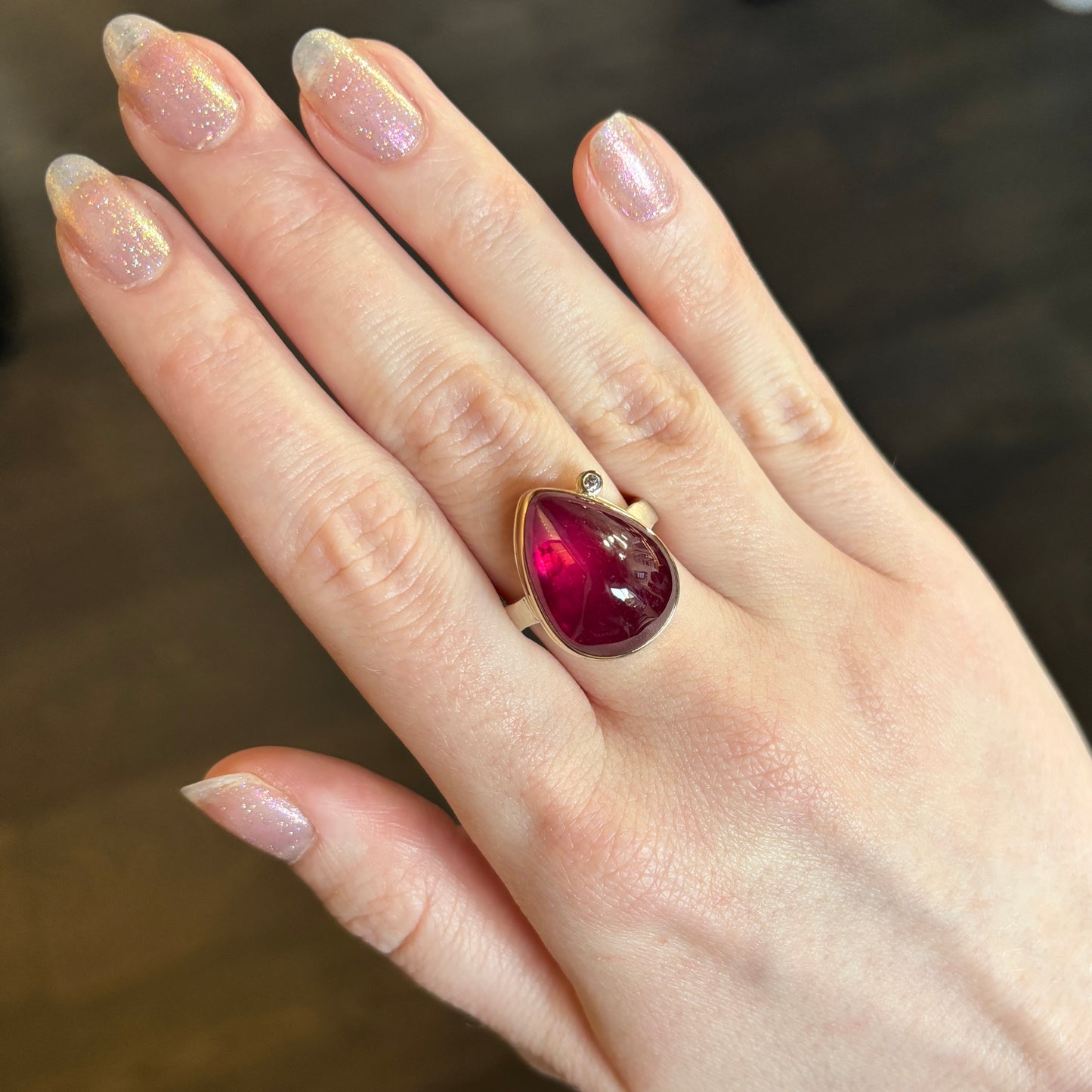 Sterling & 14K Gold Large African Ruby & Diamond Ring