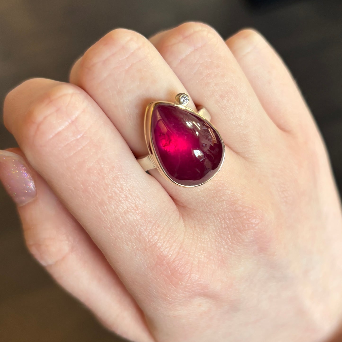 Sterling & 14K Gold Large African Ruby & Diamond Ring