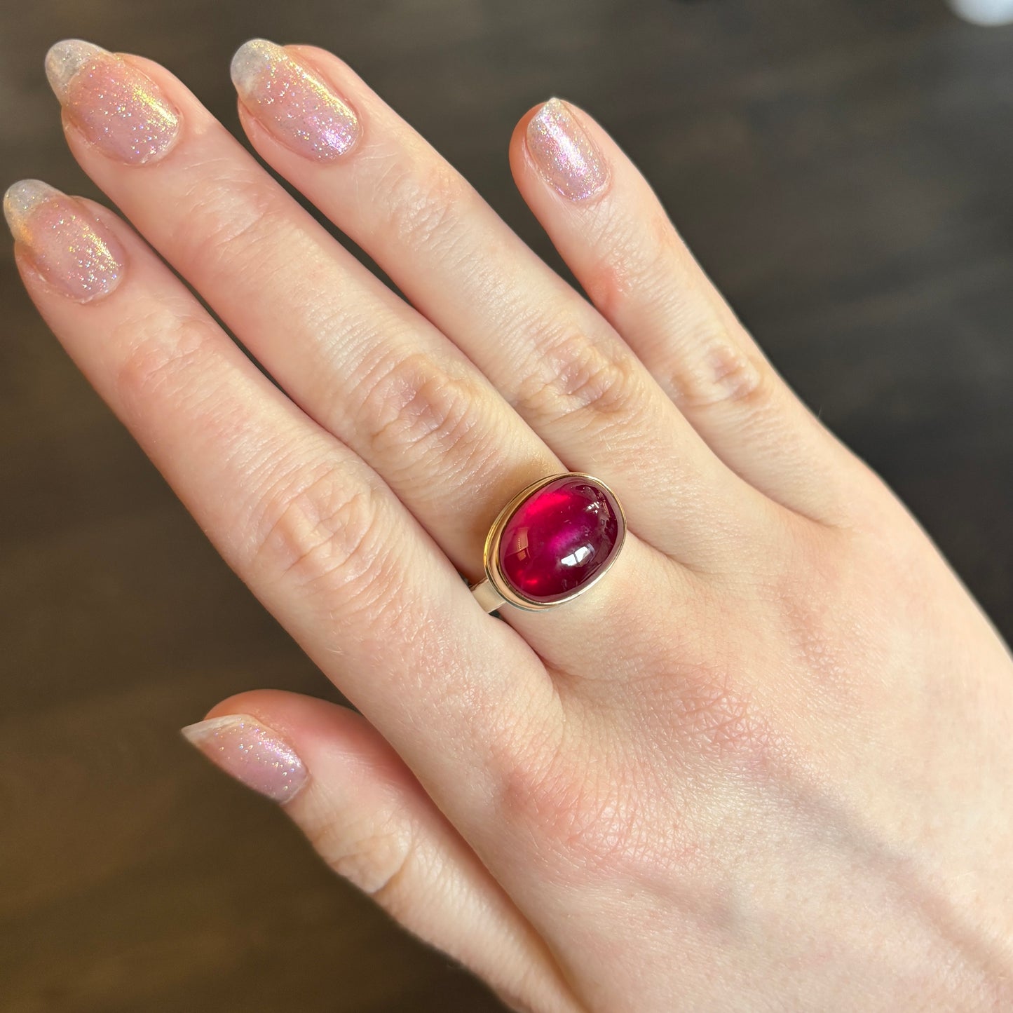 Sterling & 14K Gold Oval African Ruby Ring