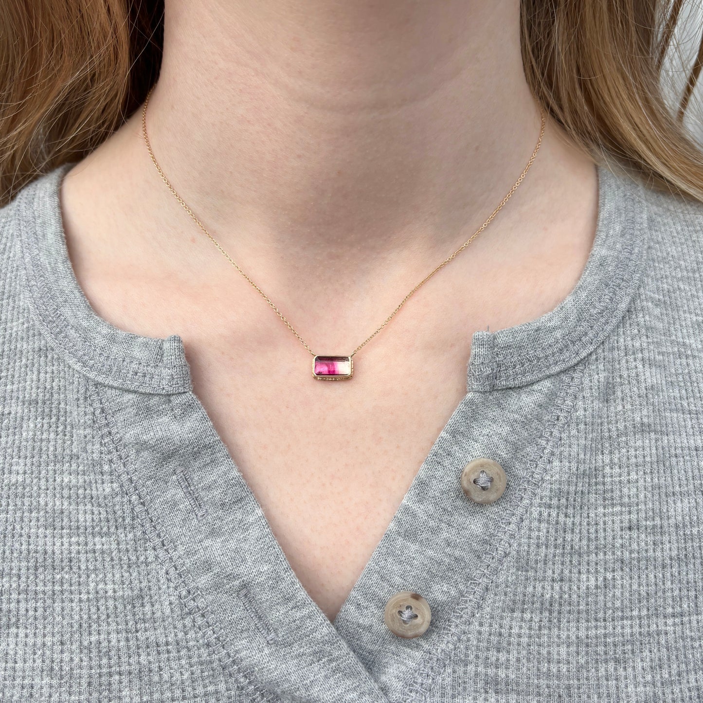 14K Gold Pink Tourmaline Necklace