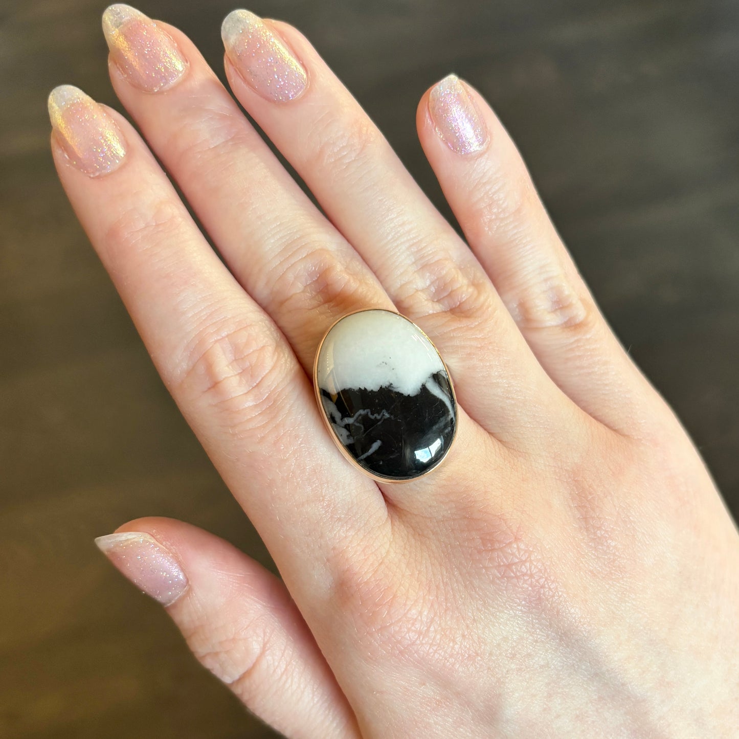 Sterling & 14K Gold Oval White Buffalo Turquoise Ring