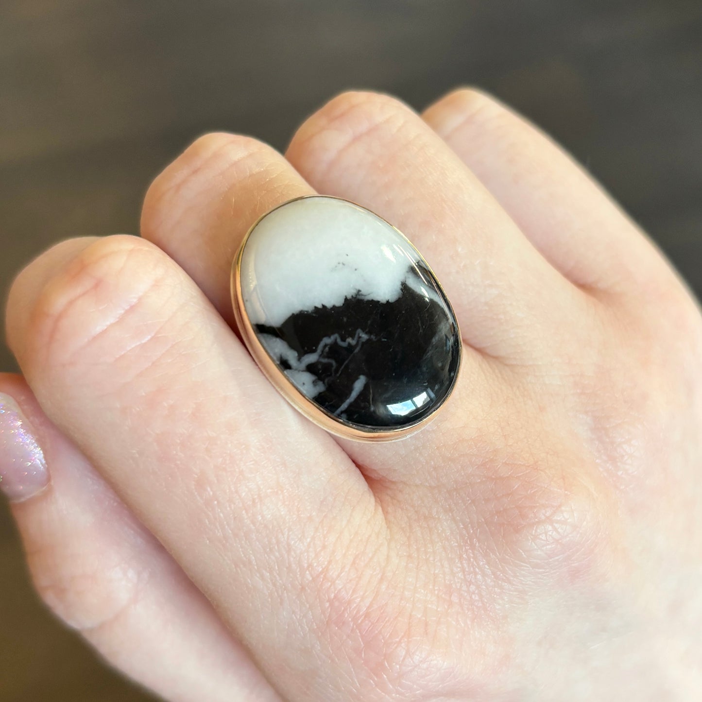 Sterling & 14K Gold Oval White Buffalo Turquoise Ring