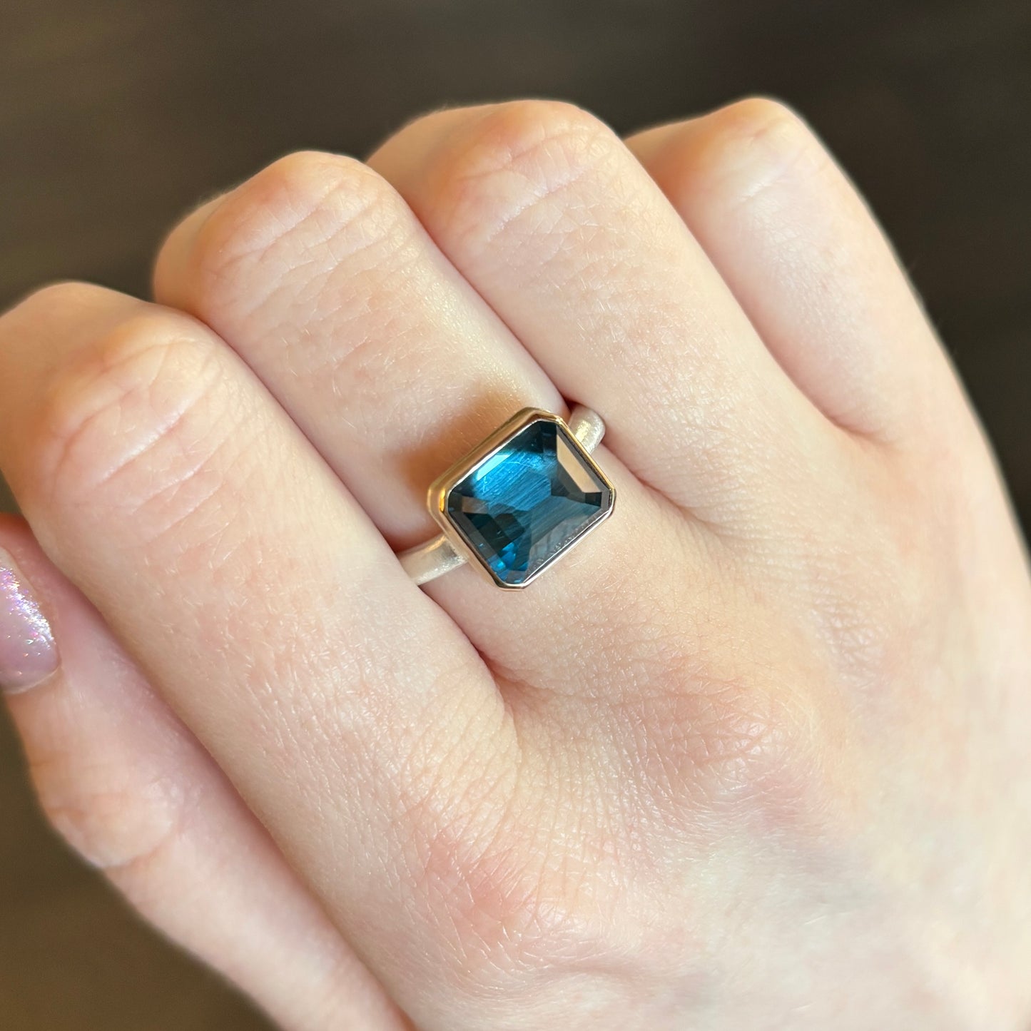 Sterling & 14K Gold Small London Blue Topaz Ring