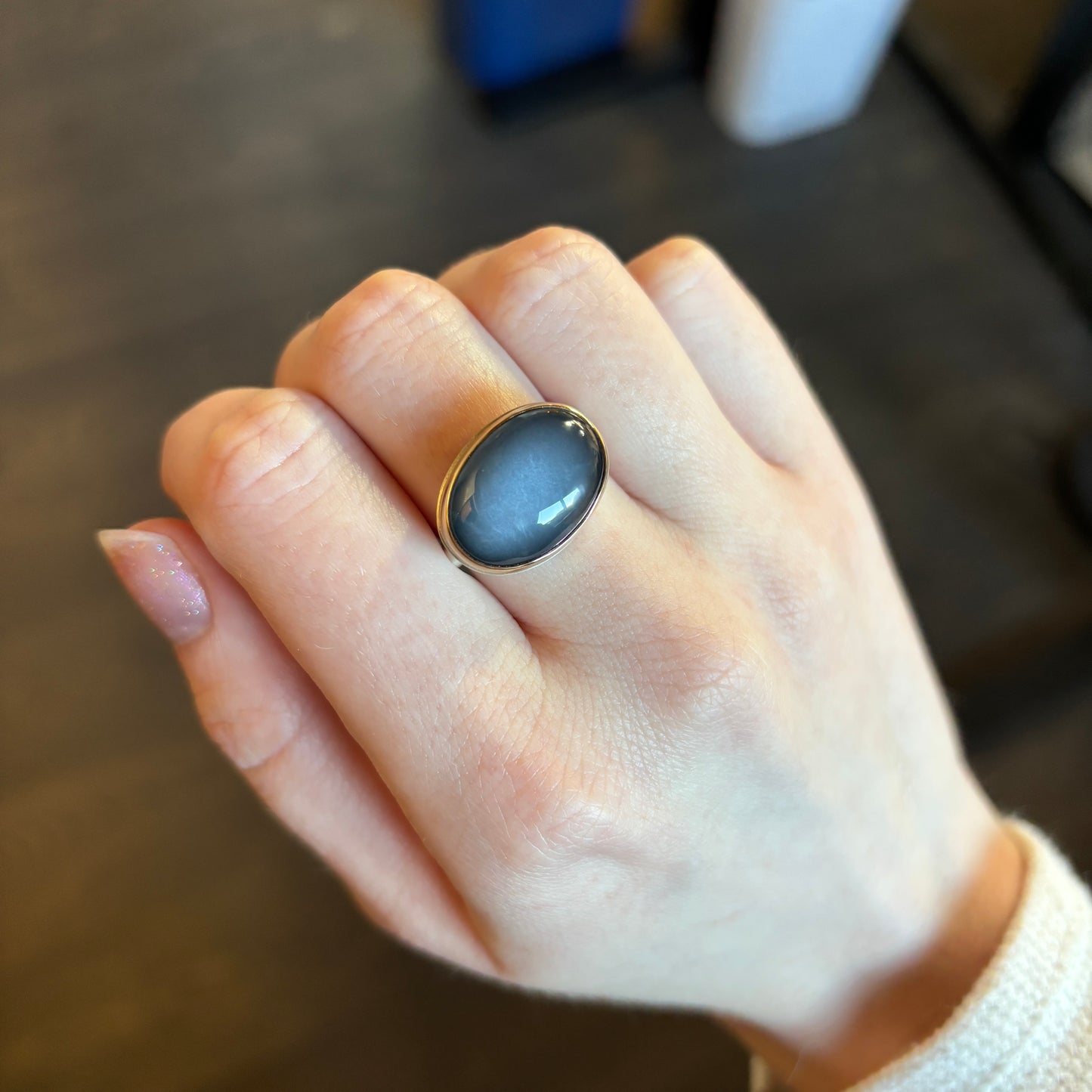 Sterling & 14K Gold Grey Moonstone Ring